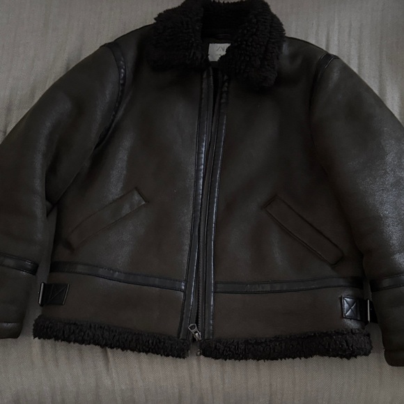 Kids Dark Brown Shearling Jacket - Picture 1 of 6